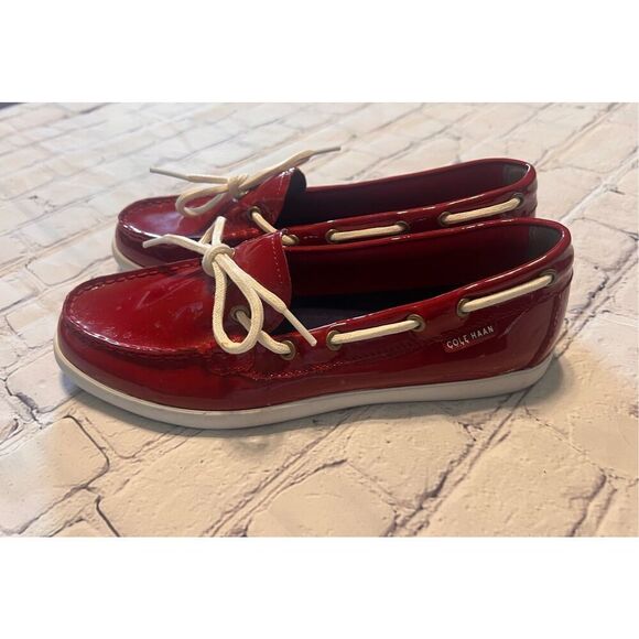 Cole Haan Women's 7.5 Nantucket Slip On Boat Shoes Red Patent Leather Nautical - Picture 6 of 9